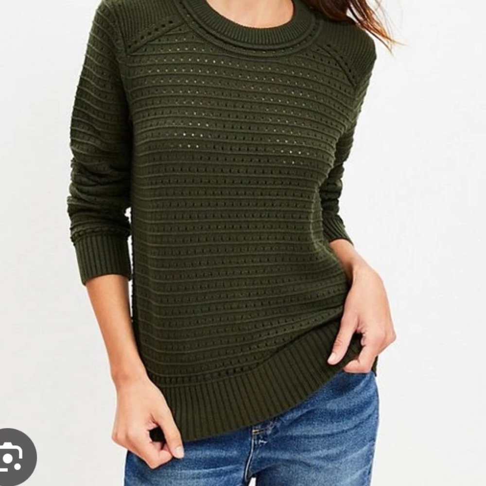 Loft Green Ottoman Pointelle Sweater